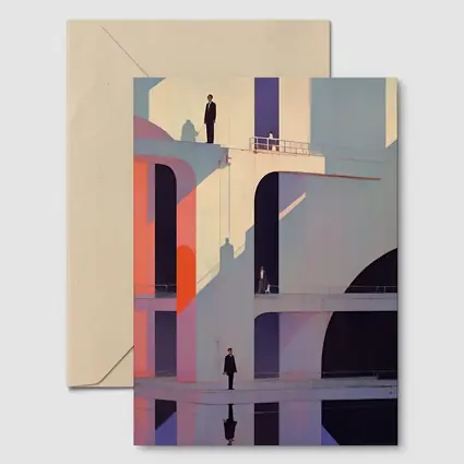 Geometric Brutalist Architecture Figures Pastel Art