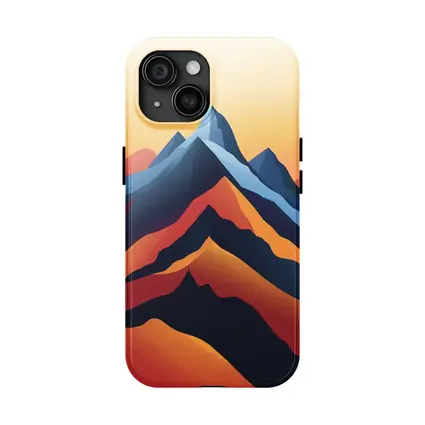Abstract Mountain Peaks Warm Sunset Sky