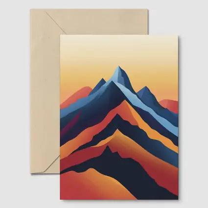 Abstract Mountain Peaks Warm Sunset Sky