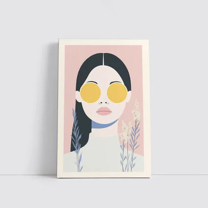 Minimalist Woman Portrait Yellow Sunglasses Pink