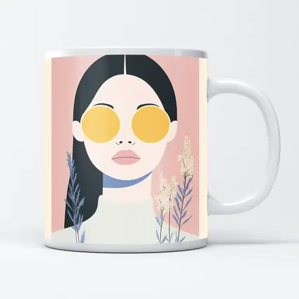 Minimalist Woman Portrait Yellow Sunglasses Pink