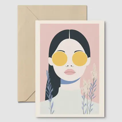 Minimalist Woman Portrait Yellow Sunglasses Pink