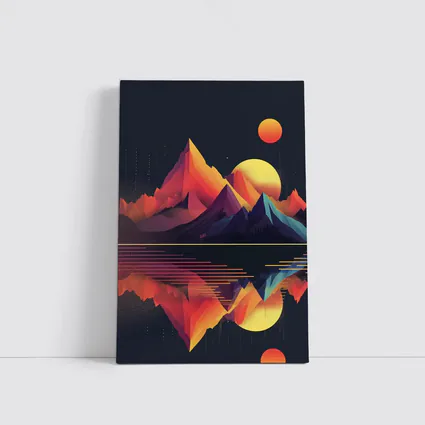 Geometric Mountain Reflection Retro Night Sky