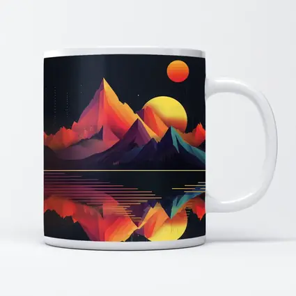 Geometric Mountain Reflection Retro Night Sky
