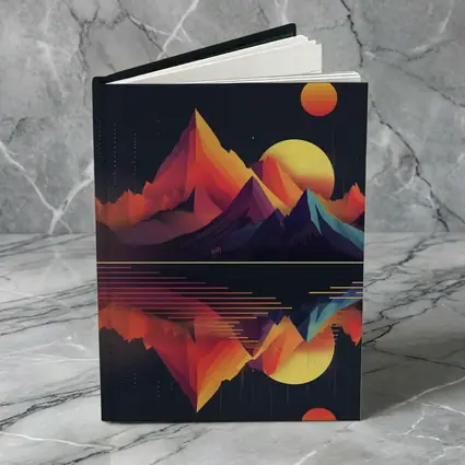Geometric Mountain Reflection Retro Night Sky