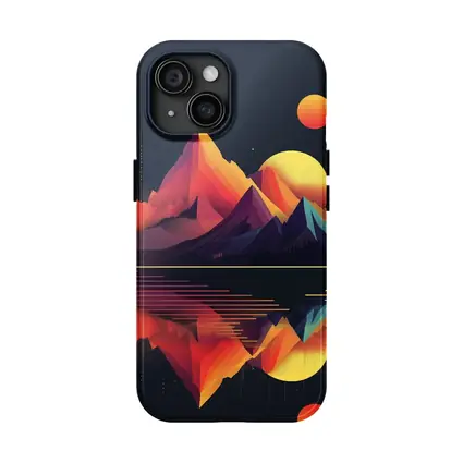 Geometric Mountain Reflection Retro Night Sky