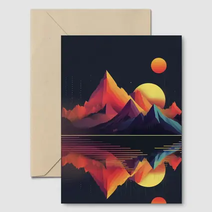 Geometric Mountain Reflection Retro Night Sky