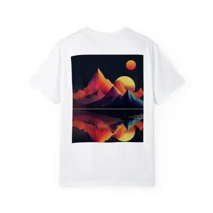 Geometric Mountain Reflection Retro Night Sky