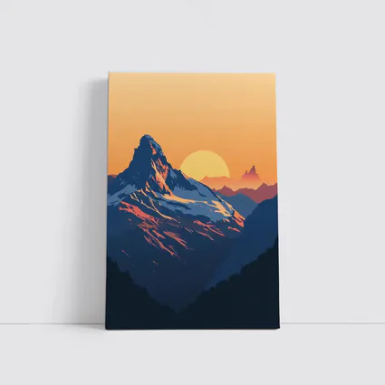 Matterhorn Mountain Sunset Orange Sky Illustration