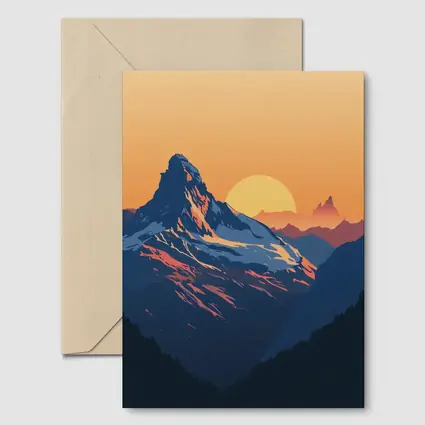 Matterhorn Mountain Sunset Orange Sky Illustration