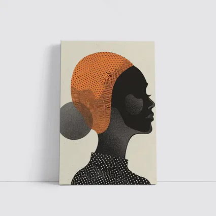 Black Woman Silhouette Portrait Orange Dotted Abstract