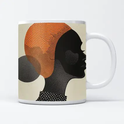 Black Woman Silhouette Portrait Orange Dotted Abstract