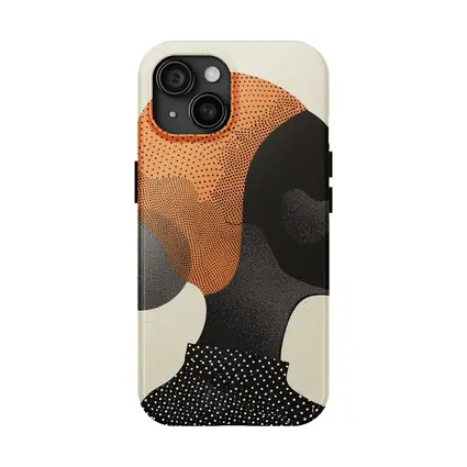 Black Woman Silhouette Portrait Orange Dotted Abstract