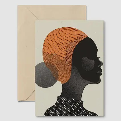 Black Woman Silhouette Portrait Orange Dotted Abstract