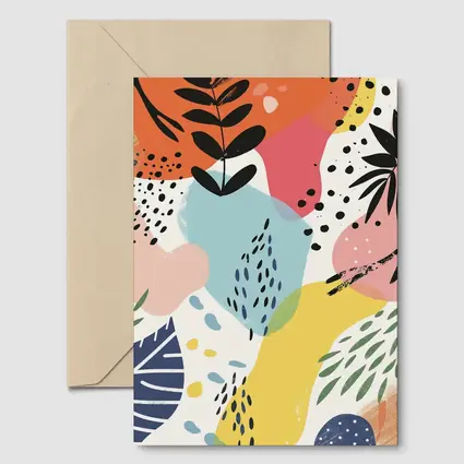 Colorful Abstract Botanical Shapes Mixed Media Art