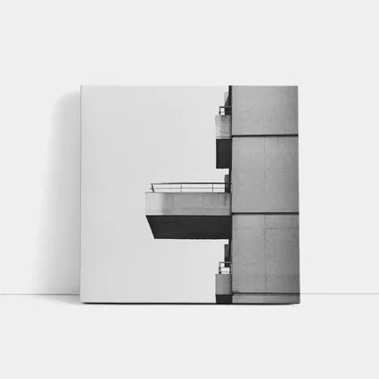 Brutalist Concrete Balcony Building Black White