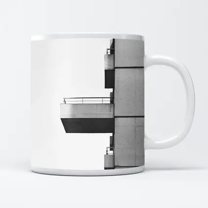 Brutalist Concrete Balcony Building Black White