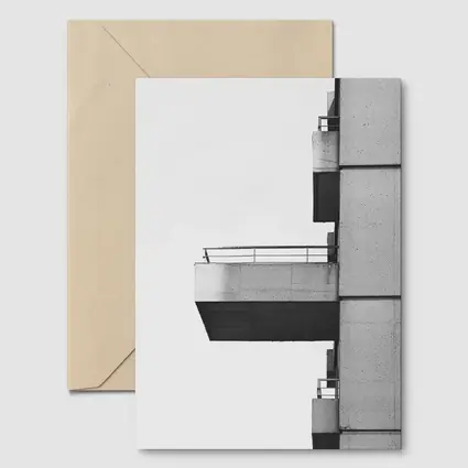 Brutalist Concrete Balcony Building Black White
