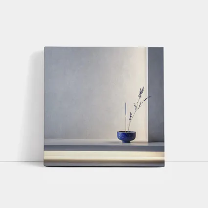 Blue Ceramic Bowl Lavender Stems Minimal