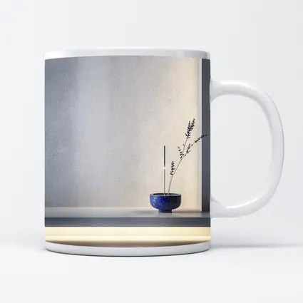 Blue Ceramic Bowl Lavender Stems Minimal