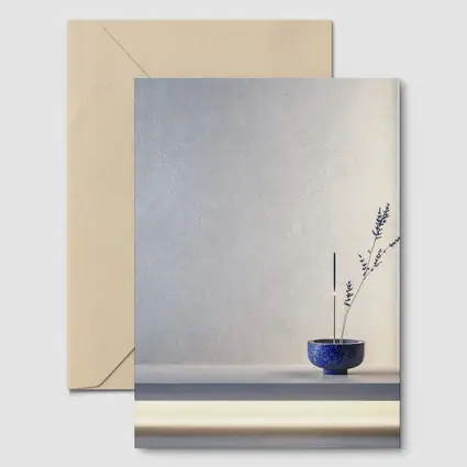 Blue Ceramic Bowl Lavender Stems Minimal