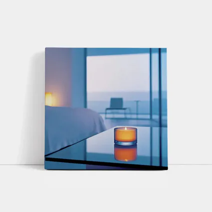 Glowing Candle Modern Bedroom Ocean View