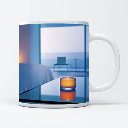 Glowing Candle Modern Bedroom Ocean View