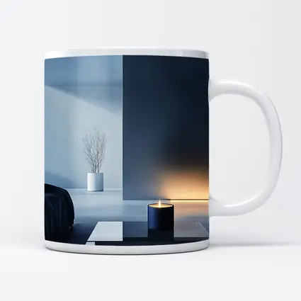 Minimal Dark Blue Room Glowing Candle