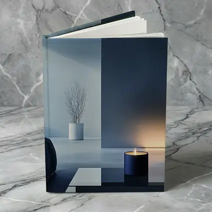 Minimal Dark Blue Room Glowing Candle
