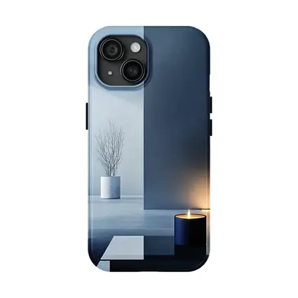 Minimal Dark Blue Room Glowing Candle