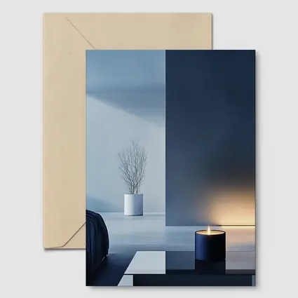 Minimal Dark Blue Room Glowing Candle