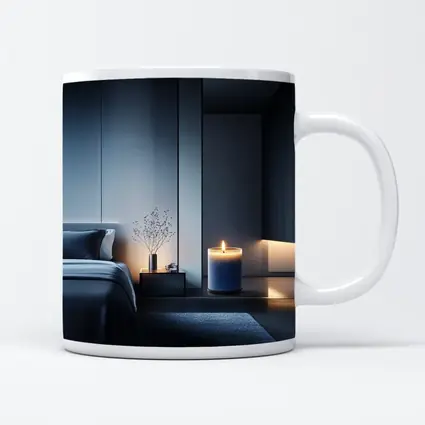Blue Candle Glowing in Dark Modern Bedroom