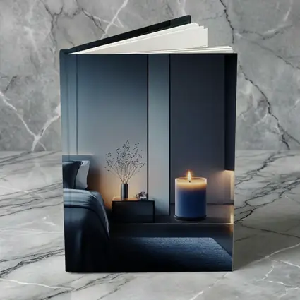 Blue Candle Glowing in Dark Modern Bedroom