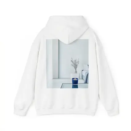 Blue Candle Glowing in Minimalist White Room