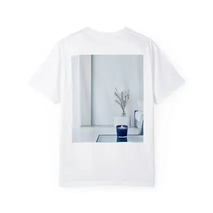 Blue Candle Glowing in Minimalist White Room