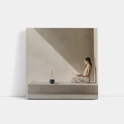Woman Meditating With Incense Minimalist Interior