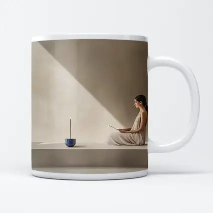 Woman Meditating With Incense Minimalist Interior