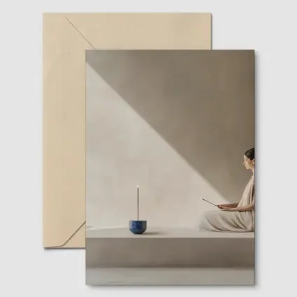 Woman Meditating With Incense Minimalist Interior