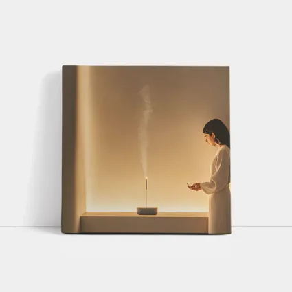 Woman With Incense Stick Warm Minimal Interior