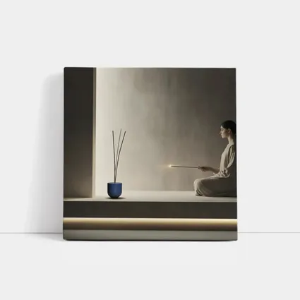 Woman Meditating With Incense Minimal Interior