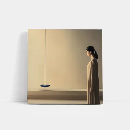 Serene Woman Standing by Floating Candle