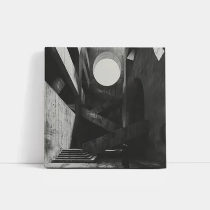 Brutalist Concrete Interior Lone Figure Staircase