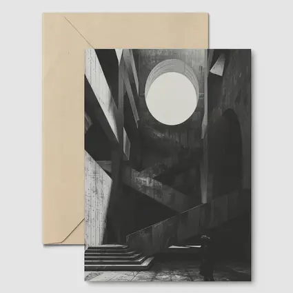 Brutalist Concrete Interior Lone Figure Staircase