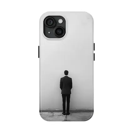 Man in Suit Standing Against White Wall