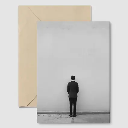 Man in Suit Standing Against White Wall