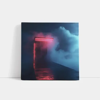 Neon Red Portal Glowing Through Dark Clouds