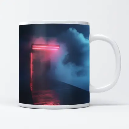 Neon Red Portal Glowing Through Dark Clouds