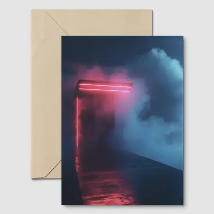 Neon Red Portal Glowing Through Dark Clouds