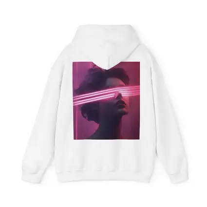 Woman With Neon Laser Beams Pink Background