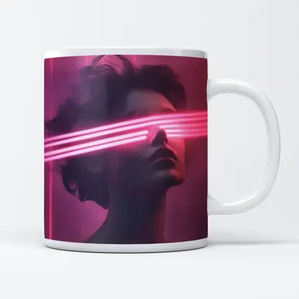 Woman With Neon Laser Beams Pink Background